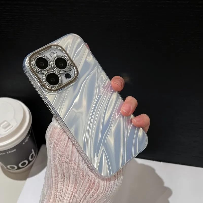 Image of COVERLY for iPhone 12 Pro Hot Diamond Ring Lens Film Camera Protection Phone Case, Luxury 3D Laser Cut Water Ripple Mirror Gradient Glitter Colorful Hard Mobile Cover for Apple iPhone 12 Pro (Silver)