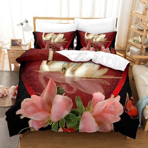 Housse de couette cygne 140x200cm hypoallergénique et douce pour lit enfant