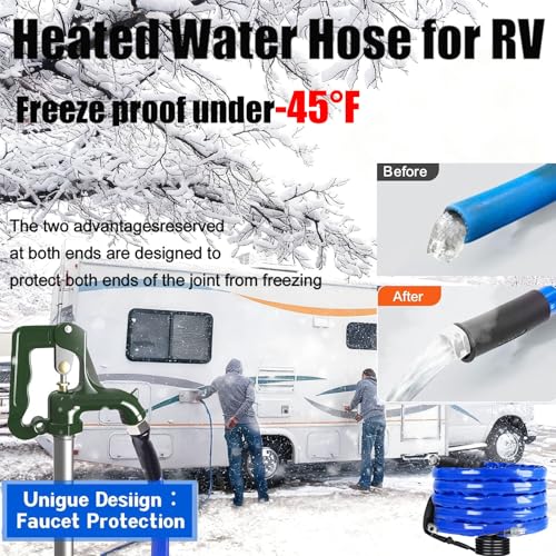 Image of 15 FT Electrically Heated Water Hose for 5 /8 inch Inner Diameter,Antifreeze to -20F /-28C with Energy-Saving Thermostat & 3 /4 inch Adapter Garden /RV /Camper /Livestock /Agriculture /Kennels