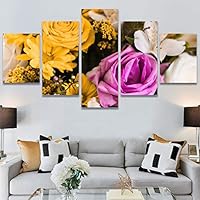 SIGNWIN 5 Panel Canvas Wall Art Modern Art Bouquet Colorful Cool Floral Group Multicolor Photography Realism Romantics for Home Decorations Ready to Hang - 60