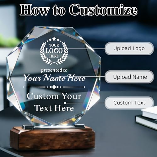 Image of Custom Crystal Award Trophy, Personalized Trophy with Company Logo & Text
