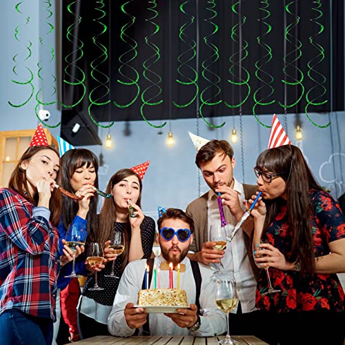 Image of 30 Pieces Green Party Swirl Decorations, Sparkle Green Hanging Swirls Whirls Shimmer Plastic Streamer for Ceiling, Party Supplies for St. Patrick's Day Tropical Hawaiian Birthday Christmas Party Decor