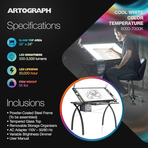 image for Artograph Futura Light Tracing Table for Artists with Storage and Adju