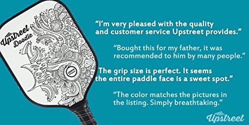 Upstreet Graphite Pickleball Paddle - Polypro Honeycomb Composite Core - Paddles Include Racket Cover (White with Black Drawings)