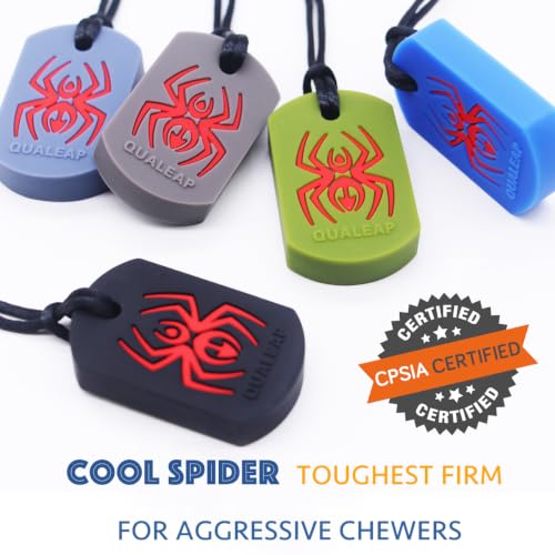 Image of Xtra Tough Spider Sensory Chew Necklace for Kids (5 Pack) - Chewing Necklace Teething Teether Necklace Chew Toys - Designed for Chewing, Autism Sensory Teether Toy (Moderate & Aggressive Chewer)