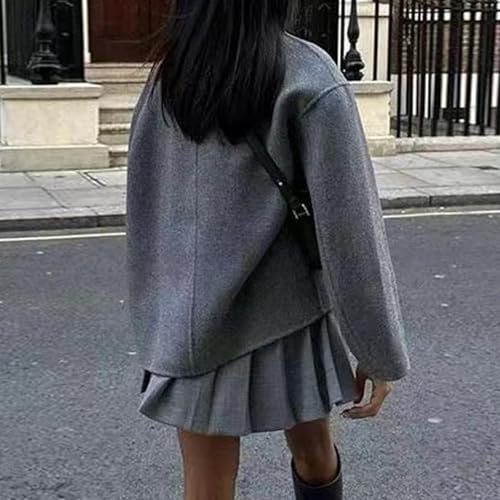 Women's Winter Jacket Double Breasted Wool Blend Blazer Coat Casual Long Sleeve Stand Collar Outwear 2024 Fall Outfits3