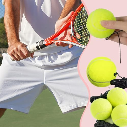 ClcIosis 4 Stück Tennisball Mit Schnur Twistball Ersatzball Ball An Der Schnur, Für Einzelübungen Tennisball Mit Elastic Rubber String, Anfänger-Trainingsball Selbstlernender Für Gerichte, 15 Jahre+