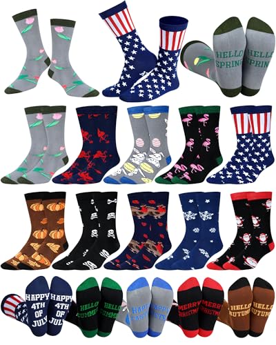 Liitrsh 10 Pairs Holiday Socks for Men American Flag Dress Socks All Holiday Seasonal Flamingo USA Pattern Casual Spring Summer Gifts Size 10-13