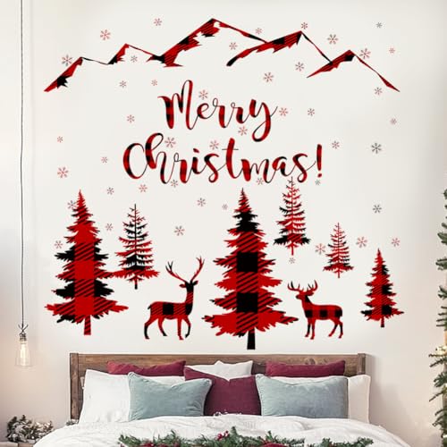Vinilo adhesivo navideño rojo y negro con ciervo y copos de nieve miniatura 3