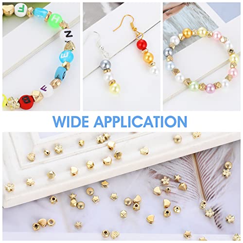 500 Gold Beads - 10 Styles Include Star, Round, Spacer, Rondelle, Faceted Heart - Loose Beads for DIY Bracelet - Image 4