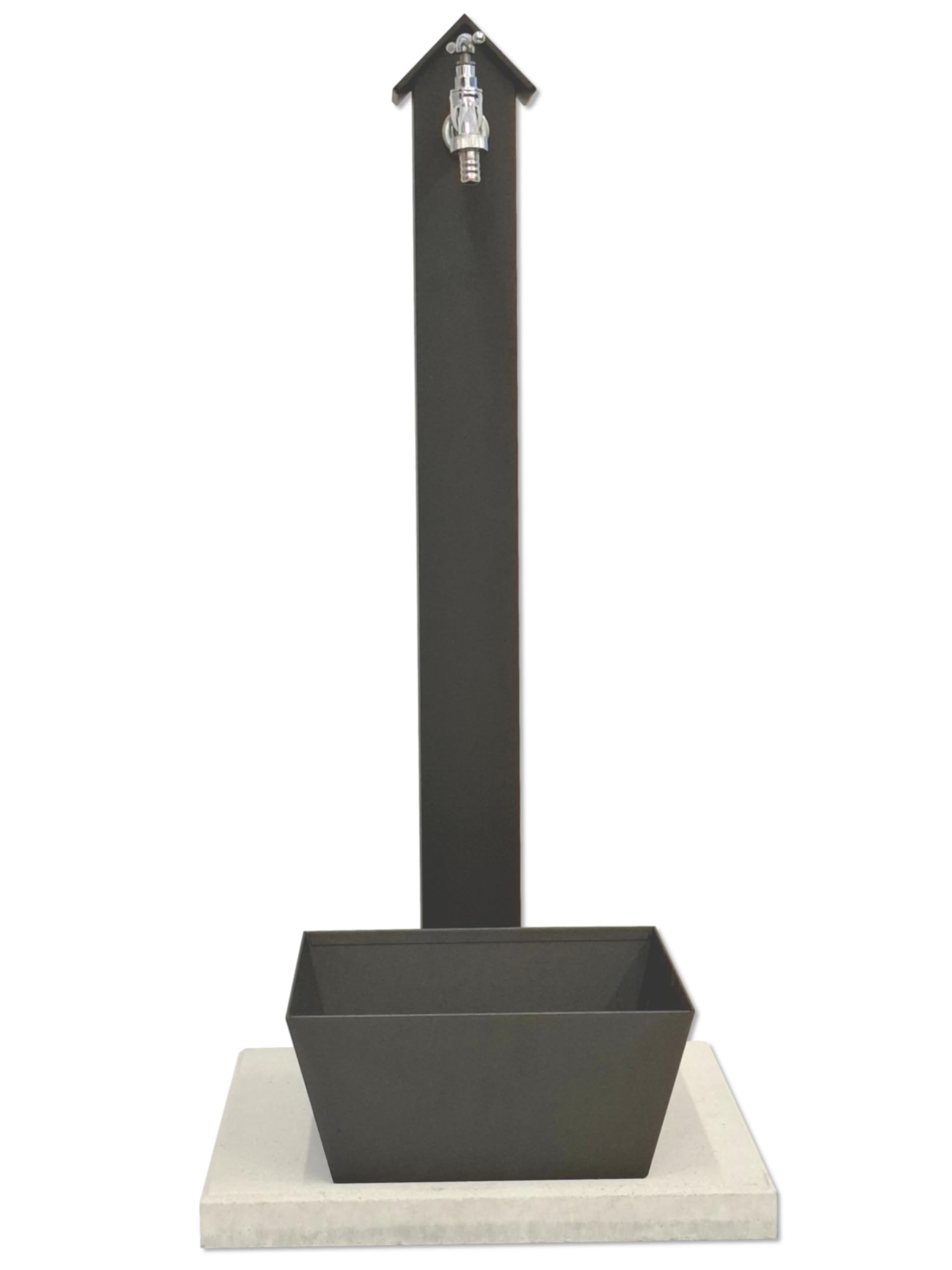 Fontana da Giardino Moderna "Trieste" in Alluminio Verniciato a Forno Color Nero Antracite con Base in Cemento e Vasca di Raccolta Integrata in Metallo, Realizzata in Italia