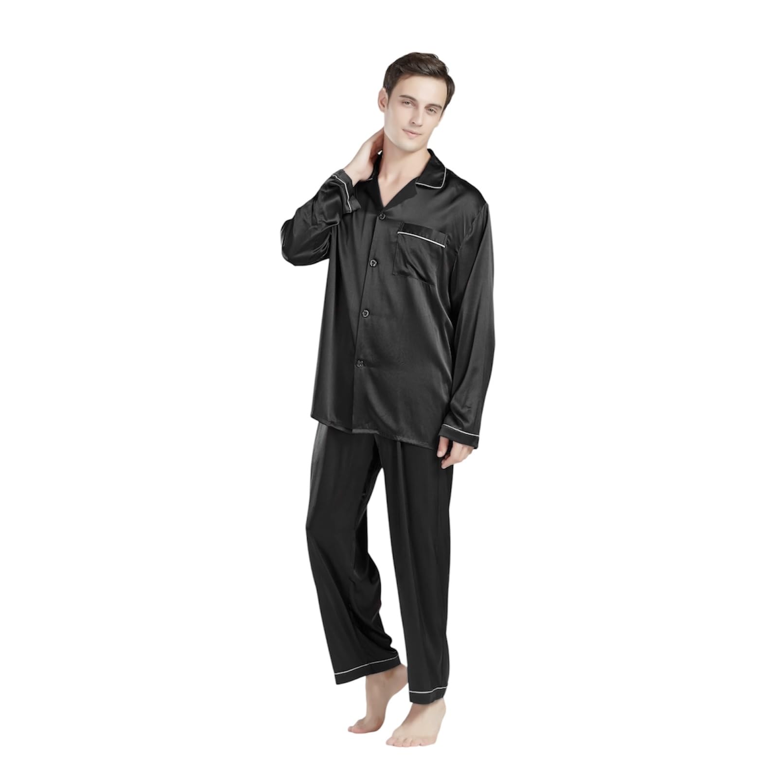 Jasmine Silk Men's Pure Silk Pyjamas sets Black (UK, Alpha, M, Regular, Regular, Black)