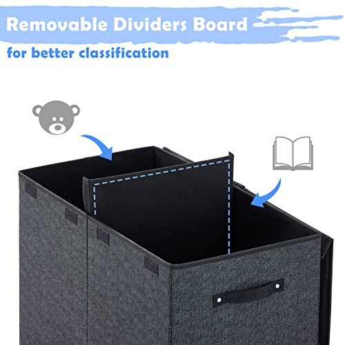 Apicizon Large Toy Box Chest For Boys Girls Storage Organizer, Collapsible Toy Storage Bins With Double Flip-Top Lid,Removable Divider, Kids Toy Chest For Nursery Playroom, Bedroom, Living Room, Black #TOP7