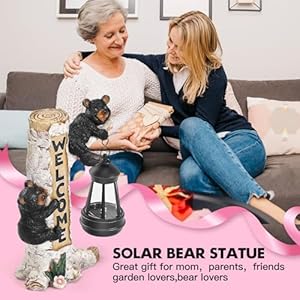 Json garden bear statue with solar led lantern gifts for mom yard art whimsical figurine large sculpture lighted outdoor mothers day spring decorations for lawn porch  urban country home decor