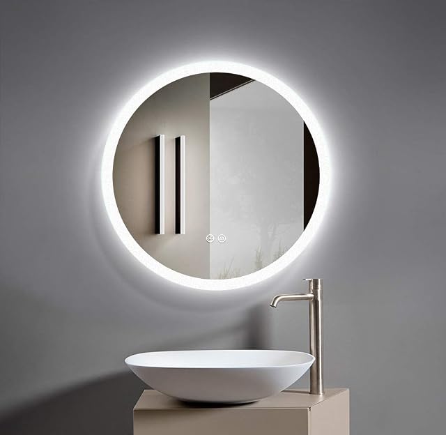 FOMAYKO 50CM Round LED Bathroom Mirror Illuminated Anti Fog Led Light Bathroom Smart Makeup Vanity Mirror, Touch Dimmble Switch Color Temperature Change ,IP44(RM500)