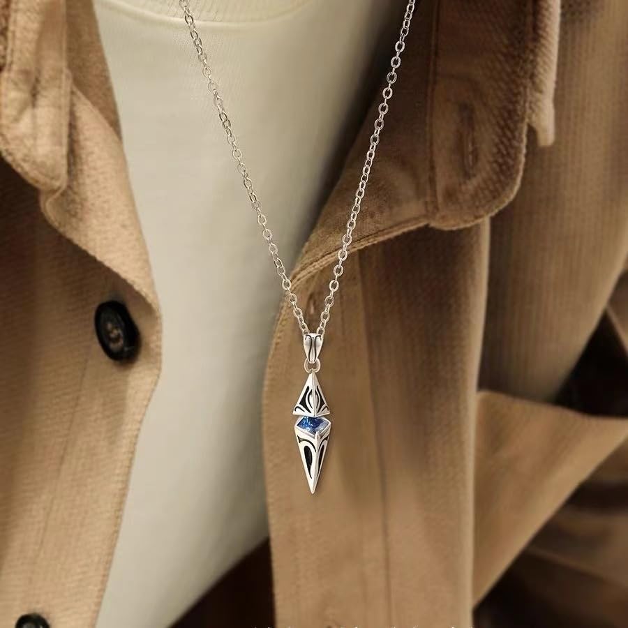 Unique Viking Necklace for Men 925 Sterling Silver Amulet Pendant Necklace Spiritual Protection Goth Jewelry Blue Zircon Triangular Prism Gemstone Totem Crystal Stone Healing Pendant Necklace - Image 4