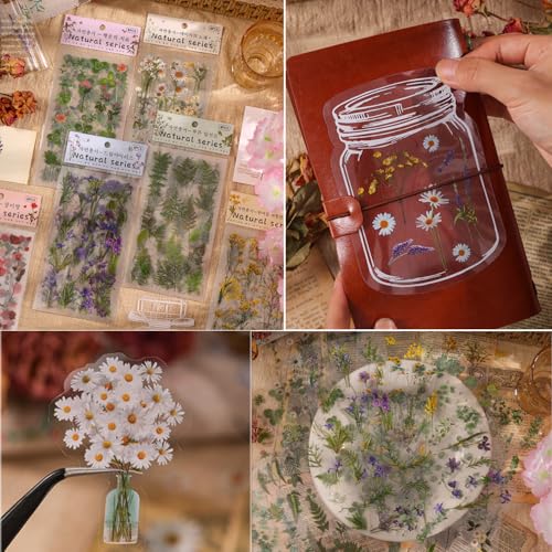 Image of FunBlast Polyethylene Terephthalate Kawaii Sticker Set - 4 Packets, 500+ Stickers for Kids, Nature Vintage Sticker, Leaves Flower for Self Adhesive, Japanese Style Sticker (Multicolor, Paper, 9.5 cm)