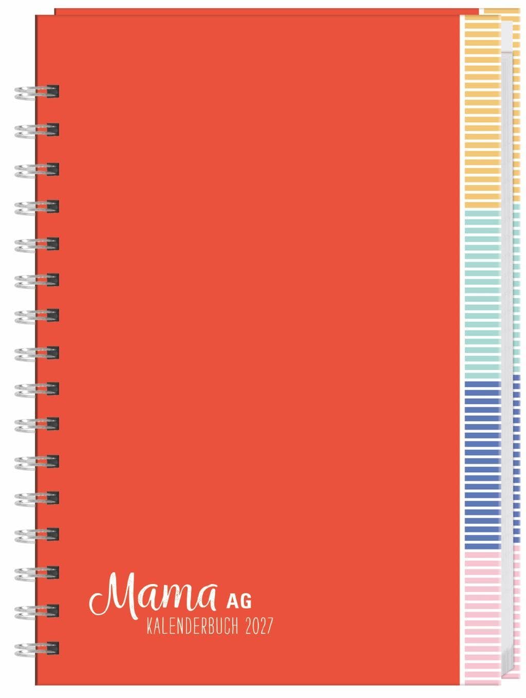 Mama AG Familienplaner Buch A5 2027: Roter Terminkalender mit 5 Spalten, Registerblätter und Schulferien. Buchkalender für die Familie. Familienkalender 2027.