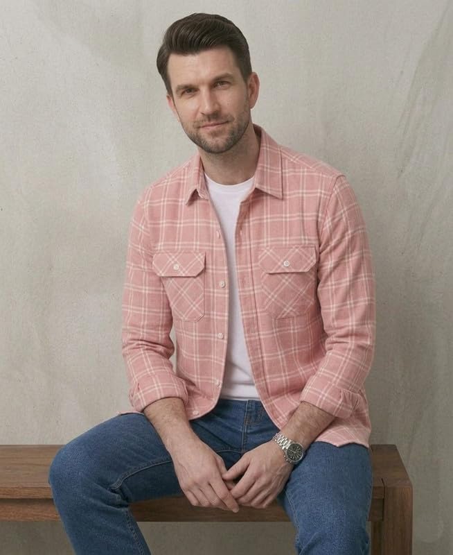 Image of DEELMO Men's Stylish Cotton Blend Casual Chakes Shirt || Full Sleeve Shirt with Dual Flap Pockets Fabric || Perfect for Casual and Classic Fit & Style || Stylish Everyday Wear