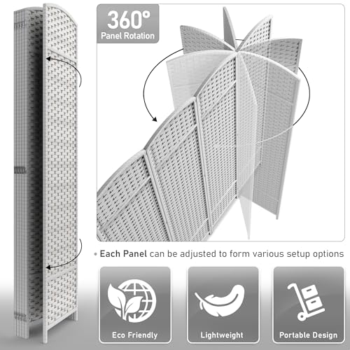 Sorbus 6 Panel Room Divider 6 ft. Tall - Privacy Screen, Extra Wide Double Hinged Panels, Mesh Hand-Woven Design, Partition Room Dividers and Folding Privacy Screens, Wall Divider for Room Separation