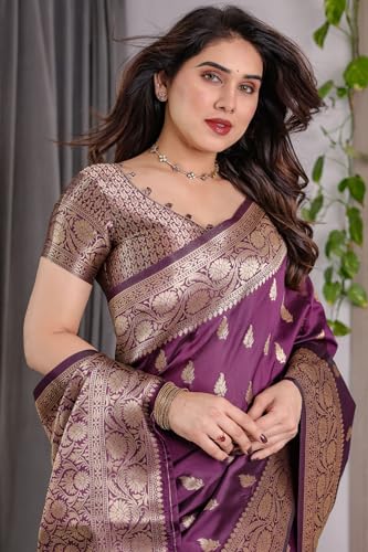 Image of SGF11 Women's Kanjivaram Soft Silk Saree With Unstitched Blouse Piece