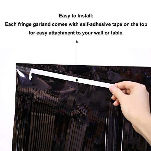 Image of Foil Fringe Garland - Pack of 3- Metallic Parade Floats Skirting Tinsel Streamers Banner for Birthday Wedding Dec 4th of July Homecoming Float (Black)