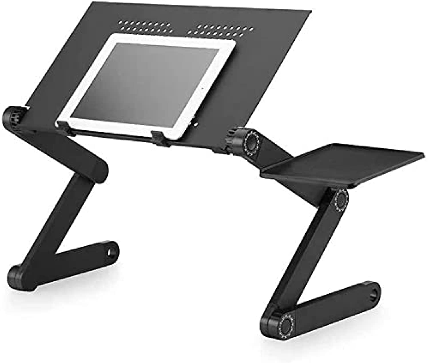 Portable Adjustable Aluminum Laptop Desk/Stand/Table Vented with Fans and Mouse Pad Side Mount, Light Weight Ergonomically designed portable stand for office/home use (Without Fan, Black)