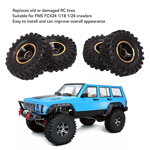 Alomejor Tires Brass 4pcs RC Wheel Hub Tires 1 Inch RC Tires for FMS FCX24 1/18 1/24 Upgrade Parts (Black Gold) - Image 4