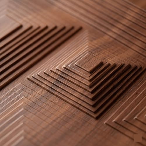 Image of ASKCREW 3D PVC Wall Panel with Premium Wooden Texture & Golden Inlay Modern Designer Wall Decor for Living Room, Bedroom & Office Interior, cafes (50x50 cm) (Cover Area 2.7 feet)
