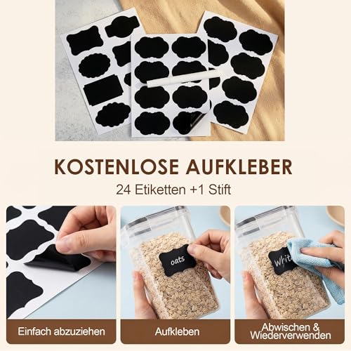 Vtopmart 2L Vorratsdosen Set, Müsli Schüttdose & Frischhaltedosen, BPA frei Kunststoff, luftdicht,Trockenfutterbehälter, Satz mit 9, 24 Etiketten für Getreide, Mehl, Zucker usw (Schwarz) 5