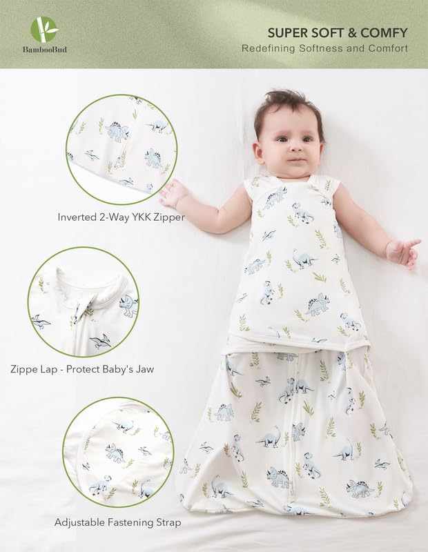 Image of Baby Wearable Blanket Sleeveless Unisex Sleeping Bag Swaddle Boy Girl Sleep Sack Viscose from Bamboo, Little Dinosaur, 0-3Months