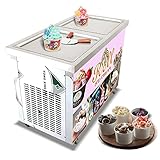 Kolice ETL Commercial Double Pans Fried Ice Cream Machine Thai Stir Fry Yogurt Ice Cream Roll Machine-21x21 inches Double Square Pans, Auto Defrost, Transparent Sneeze Guard