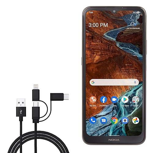 BoxWave Cable Compatible with Nokia G300 5G - AllCharge 3-in-1 Cable - Jet Black