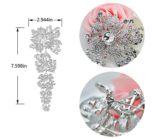 Image of Gyn&Joy 7.59 Inch Crystal Large Wedding Bouquet Brooch Pin