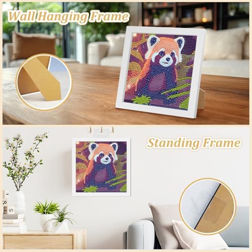 SENQAO Red Panda Diamond Art Kits for Kids with Frame, Animal Diamond Painting for Kids Ages 4-6-8-12, Easy Kids Gem Art Kit with Beautiful Package for Home Wall Decoration(7.1x7.1inch) — view 2