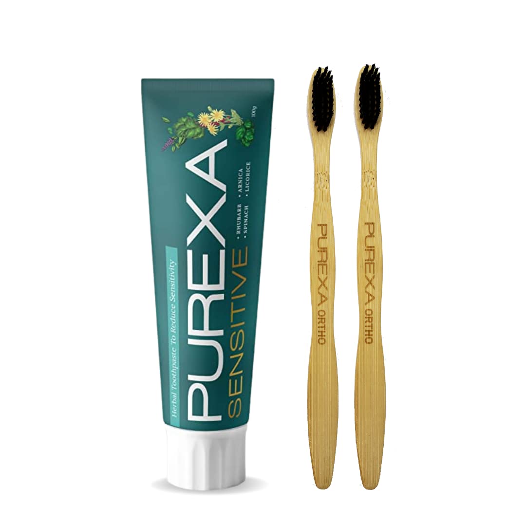 Buy Purexa Orthodontic Bamboo Toothbrush With Sensitivity Toothpaste