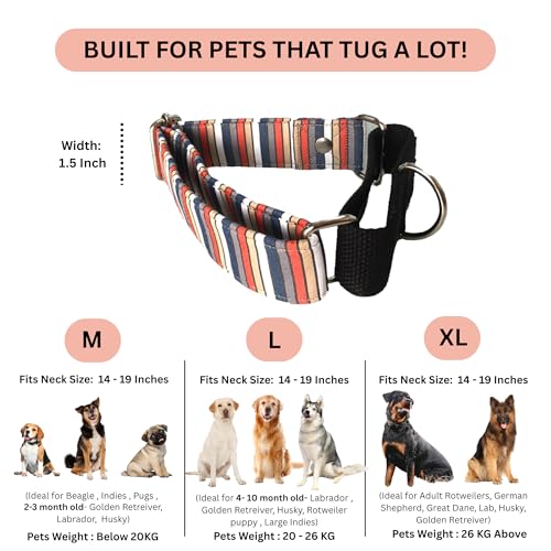 Image of Dog-O-Bow Black Multi-Stripe Martingale Dog Collar, Durable, Comfortable & Adjustable Training Collar (Extra Large)