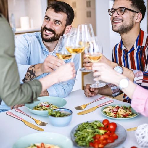 Maxspace Besteck Set 6 Personen, 24-teiliges Silbrig Edelstahl Flatware Set mit Besteckhalter Löffel Gabeln und Messer, Cutlery Set für Haus Restaurant Zusammenkommen (Rosé Gold)