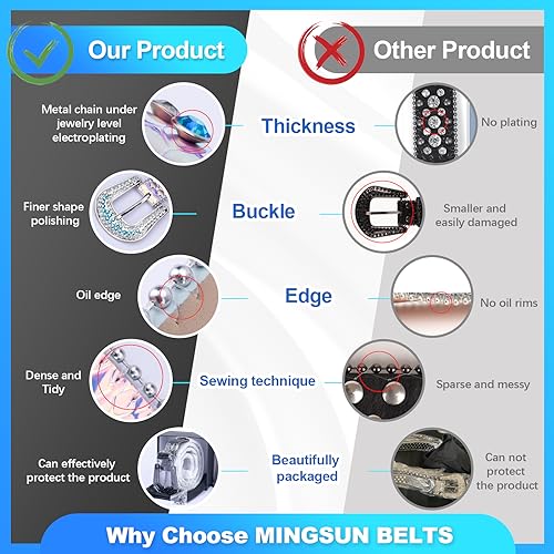 Rhinestone Belt for Men Women, Western Leather Belts Sparkle, Cowgirl Cowboy Shining Diamond Studded Belt for Jeans3