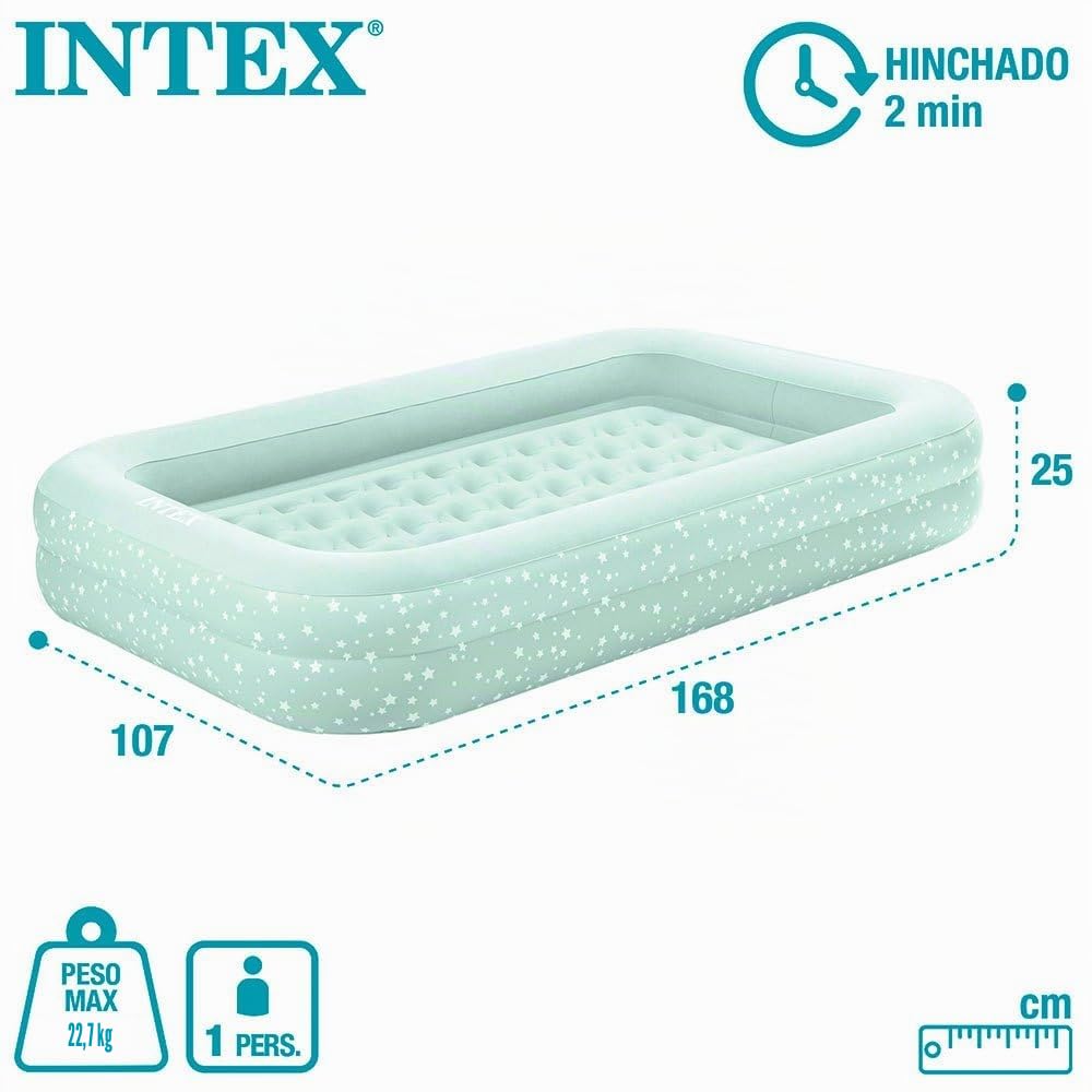 Intex 66810NP, Colchón hinchable Intex infantil & hinchador, Mint Green, 107 x 168 x 25 cm