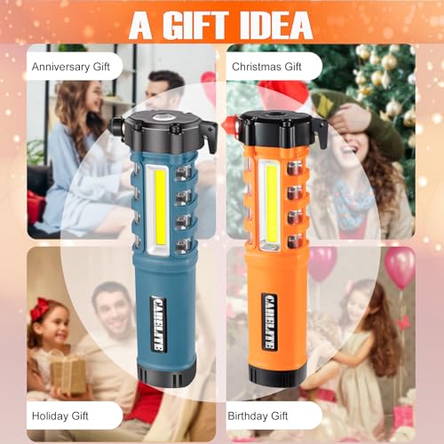 Emergency Car Flashlight with Seatbelt Cutter and Window Breaker, LED Work Light & Flash Beacon, Life-Saving Car Escape Tool for Roadside Safety (Orange) - Image 3