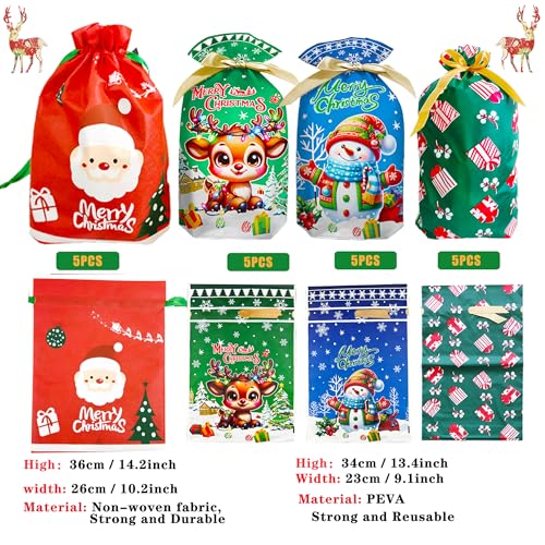 50pcs Christmas Drawstring Gift Wrap Bags Set Drawstring Xmas Wrapping Bag Xmas Gift Wrap Bag Small Medium Assorted 10 Designs 3 Sizes & About 50pcs Heat Sealable Christmas Bags - Image 4