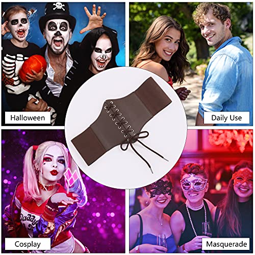 LEACOOLKEY 2 Pack Lace-up Cinch Belts Women Corset Waist Belt Tied Corset Elastic Belt Wide Belt for Women Dress Halloween4