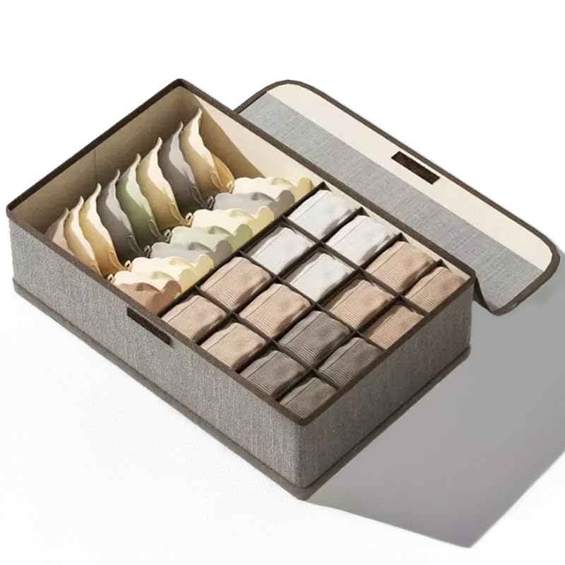 PRIME PICK Storage Box & Cloth Organiser Pack of 1 clothes organizer Cotton Jute Mix Wardrobe Organizer for Storage Foldable Washable Box with Lid Metal Frame & Handles Ideal for Almirah Drawer