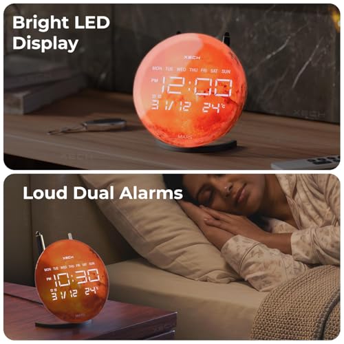 Image of Xech Alarm Clock for Heavy Sleepers | Dual Loud Alarm | USB-C Powered | Small LED Table Clock for Students | Home Decoration Items for Living Room | Gifts for Kids Man Woman | Solaris-X Neo (Mars)