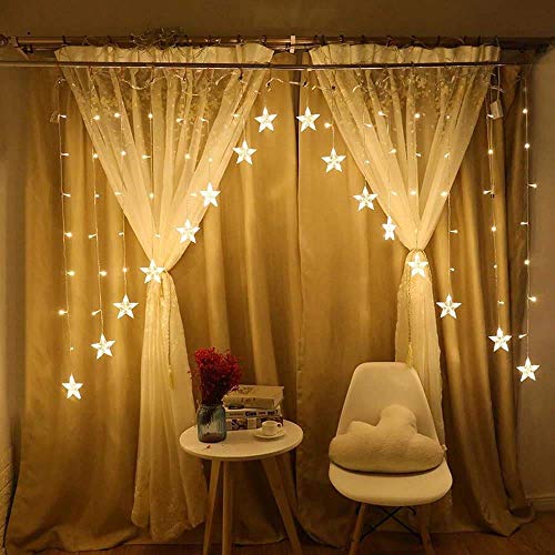 Image of Lexton Decorative Star Curtain Led String /Fairy Light | 16 Stars, 136 LED, 3 Meter with 8 Flashing Mode | Battery Powered | Suitable for Indoor Decorations, Christmas, Diwali (Pack of 1, Warm White)