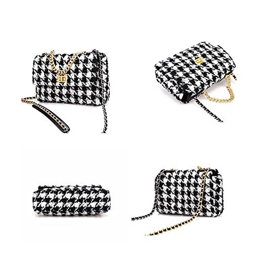 BERTY·PUYI PU Leather Black And White Houndstooth Ladies Shoulder Bag Autumn And Winter Fashion Woolen Cloth Crossbody Bag4
