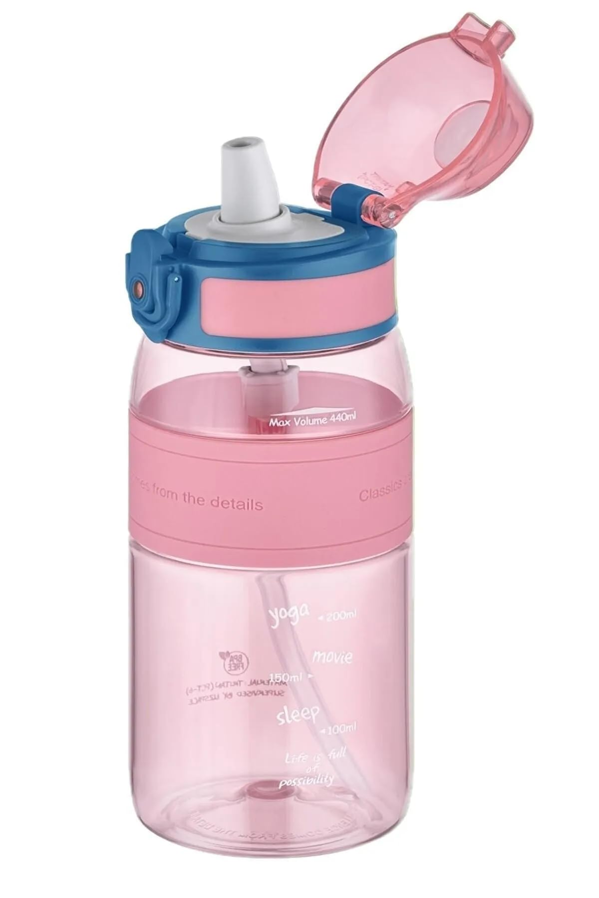 Uzspace 440ml Mini Boy Silikon Gövde Pipetli (Isırılmaz) Tritan Su Matarası (Pembe)