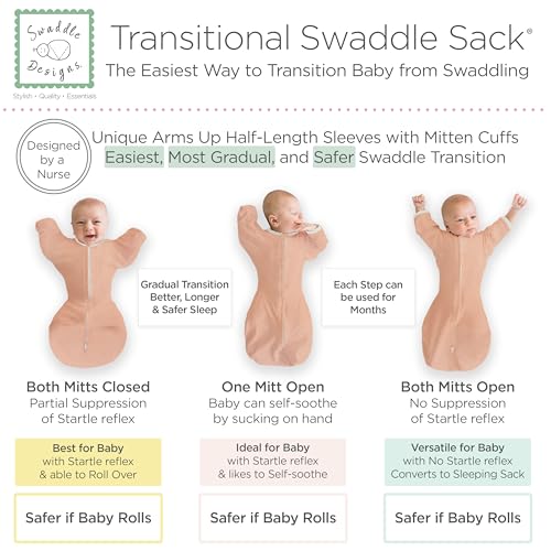 Image of SwaddleDesigns Transitional Swaddle Sack, Arms Up Half-Length Sleeve & Mitten, Most Gradual Transition Swaddle for Newborn
