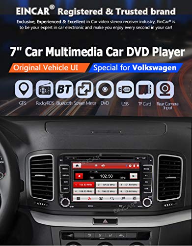 EinCar Bluetooth Car Stereo GPS Navigation Audio Headunit Double Din Car DVD Player Radio 7 inch HD Touch Screen Bluetooth Free Dual Canbus for Golf Polo Tiguan Jetta Polo Skoda Seat SWC 8GB Map Card